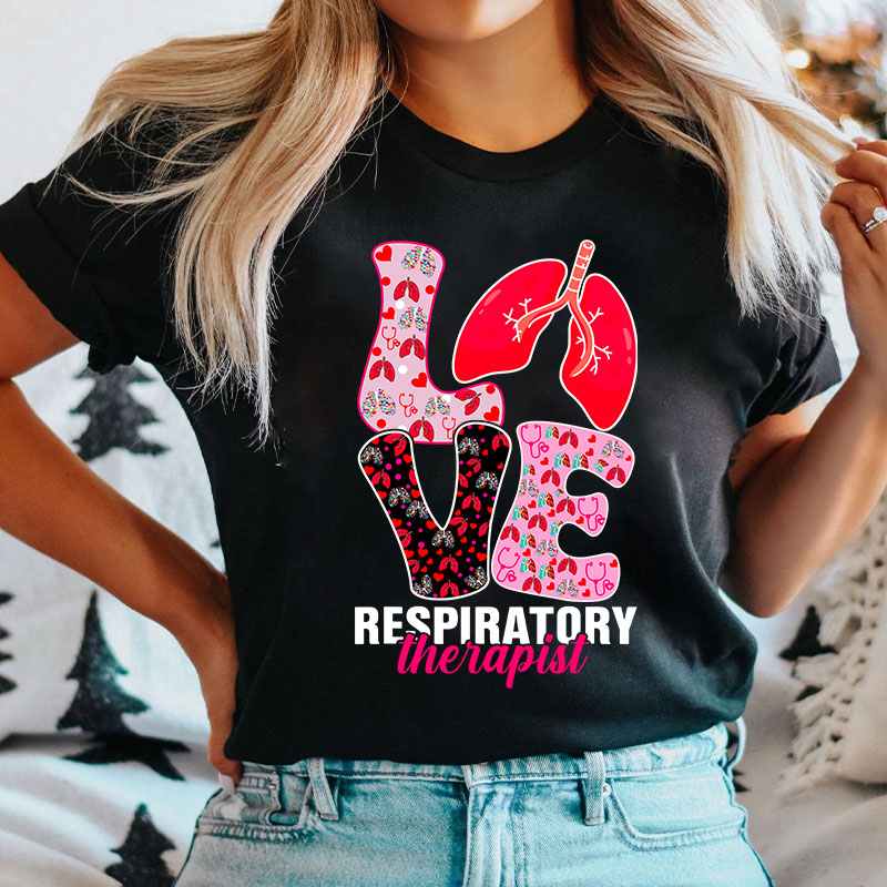 Valentine's Day Love Heart Respiratory Therapist Nurse T-shirt