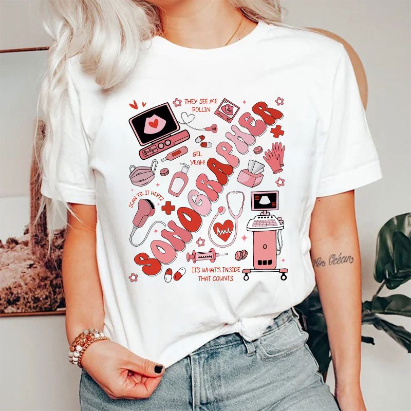 Valentine's Day Sonographer Ultrasound Tech Nurse T-Shirt
