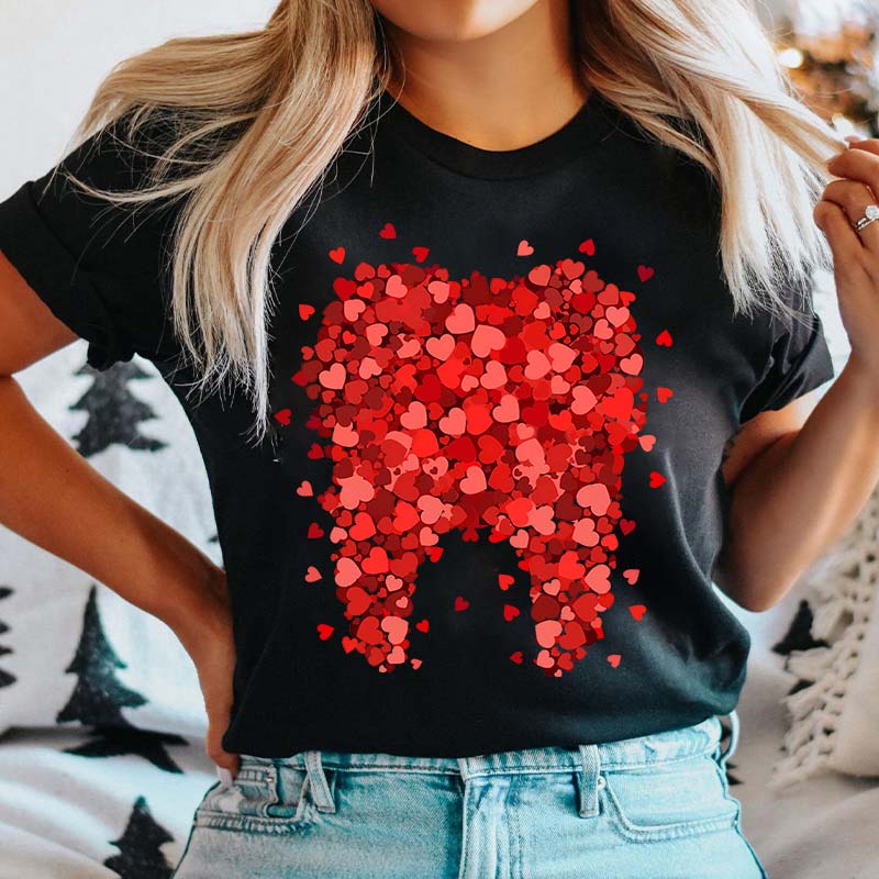 Valentine A Big Teeth Made Of Many Hearts Dental T-Shirt