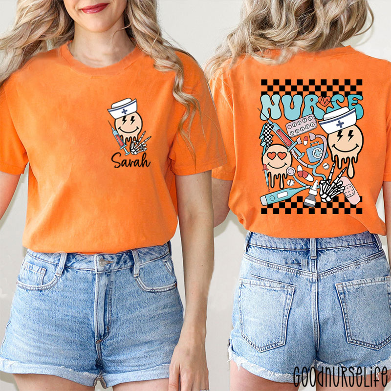 Personalized Melting Smiley Face Nurse Two Sided T-Shirt