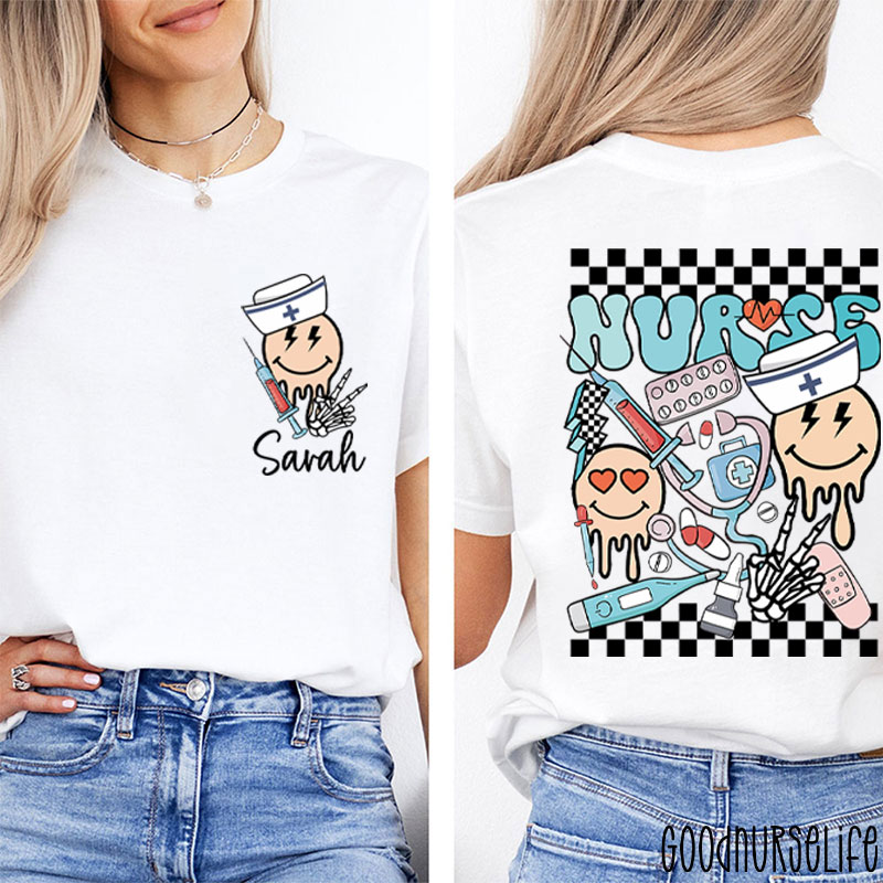 Personalized Melting Smiley Face Nurse Two Sided T-Shirt