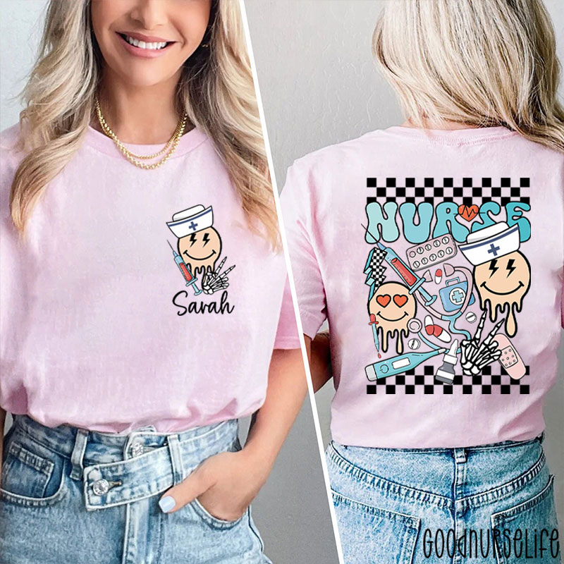 Personalized Melting Smiley Face Nurse Two Sided T-Shirt