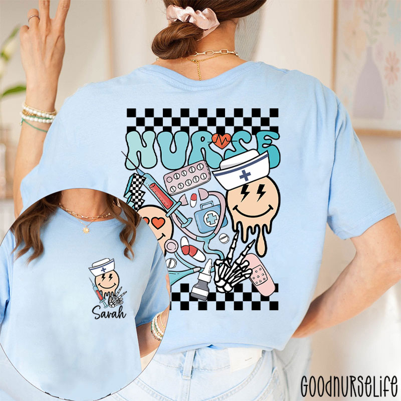 Personalized Melting Smiley Face Nurse Two Sided T-Shirt