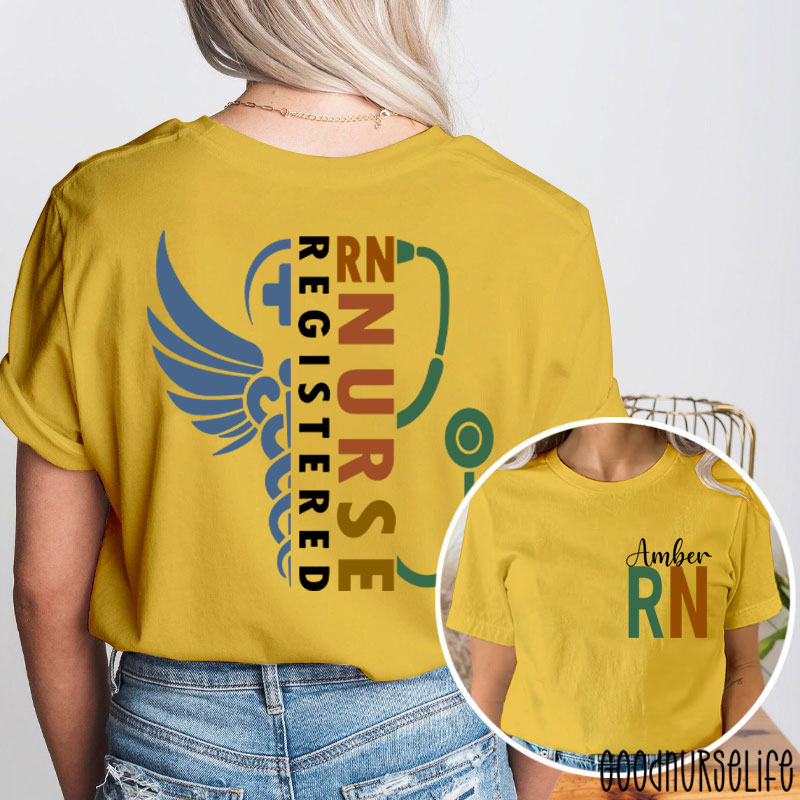 Personalized Healthcare Worker RN Nurse Two Sided T-Shirt