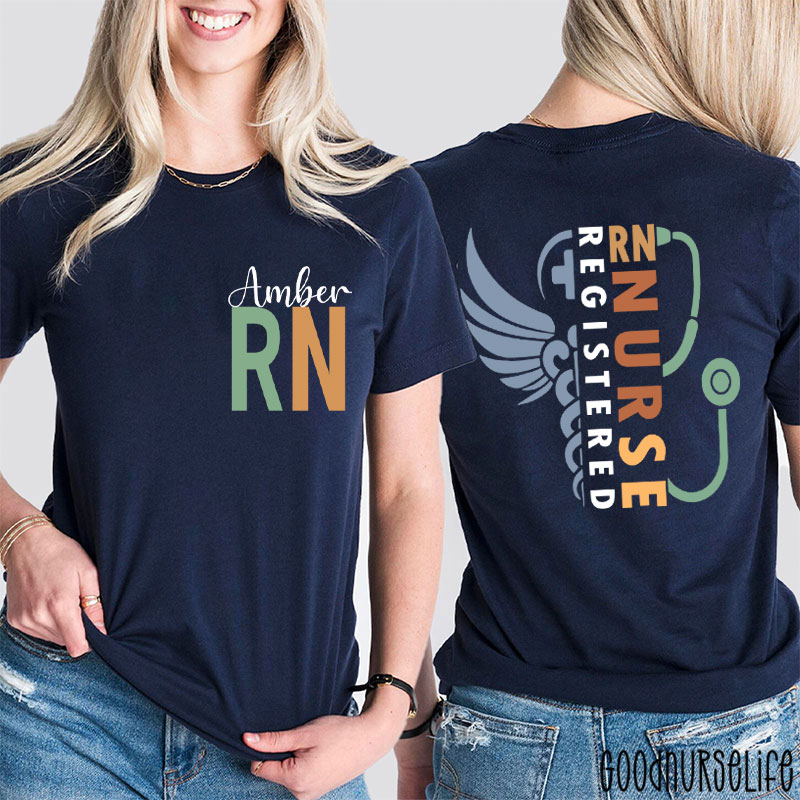 Personalized Healthcare Worker RN Nurse Two Sided T-Shirt