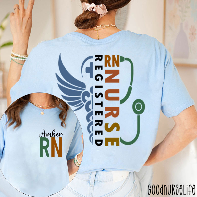 Personalized Healthcare Worker RN Nurse Two Sided T-Shirt