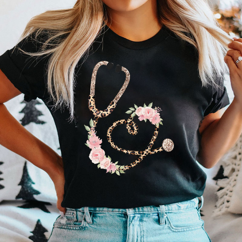 Nurse Leopard Stethoscope Nurse T-Shirt