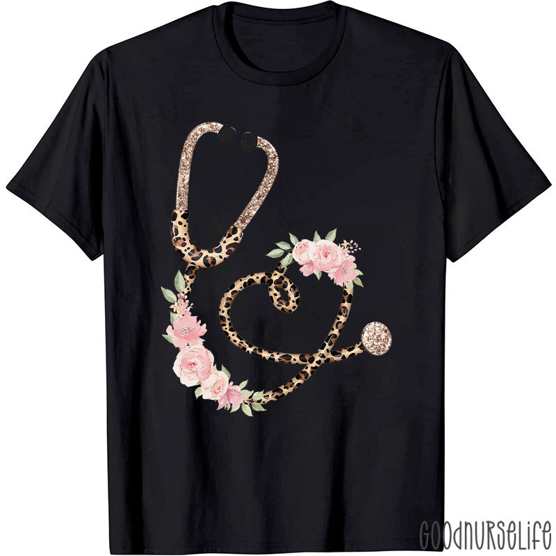 Nurse Leopard Stethoscope Nurse T-Shirt
