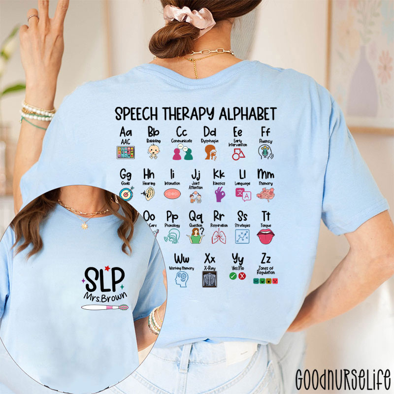 Personalized Slp Speech Therapy Alphabet Two Sided T-Shirt