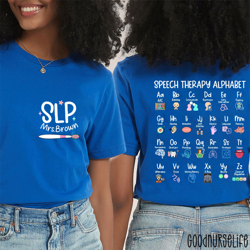 Personalized Slp Speech Therapy Alphabet Two Sided T-Shirt