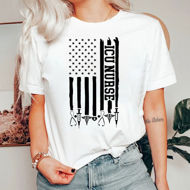 Personalized American Flag Department Nurse T-Shirt