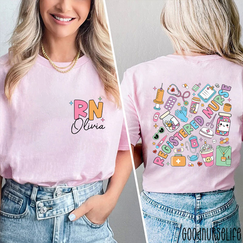 Personalized Name Registered Nurse Two Sided T-Shirt