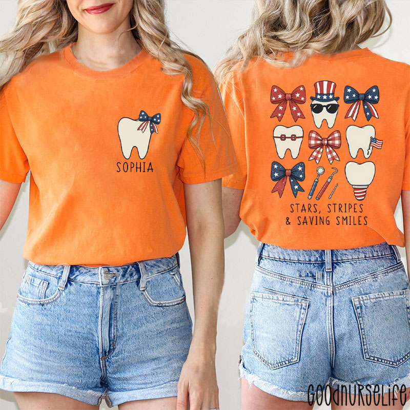 Personalized Stars Stripes & Saving Smiles Two Sided T-Shirt