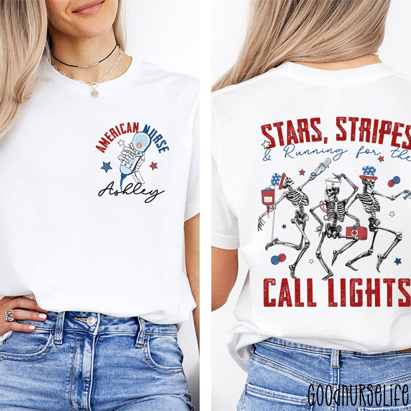 Personalized Stars Stripes & Running For The Call Lights Two Sided T-Shirt