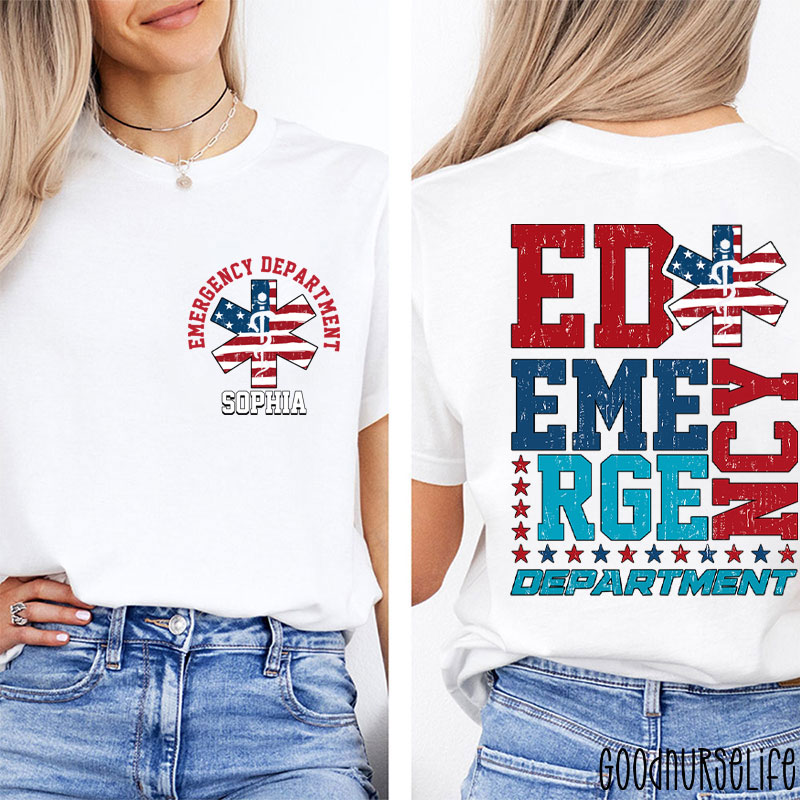 Personalized Emergency Department ED Nurse Two Sided T-Shirt