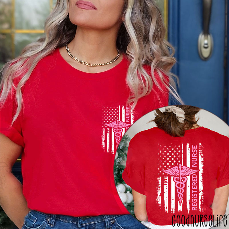 USA Flag Patriotic Registered Nurse American Flag Two Sided T-Shirt