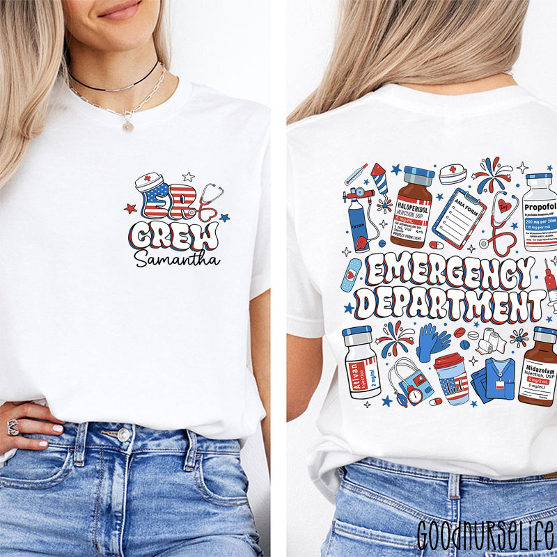Personalized ER Crew Emergency Department Two Sided T-Shirt