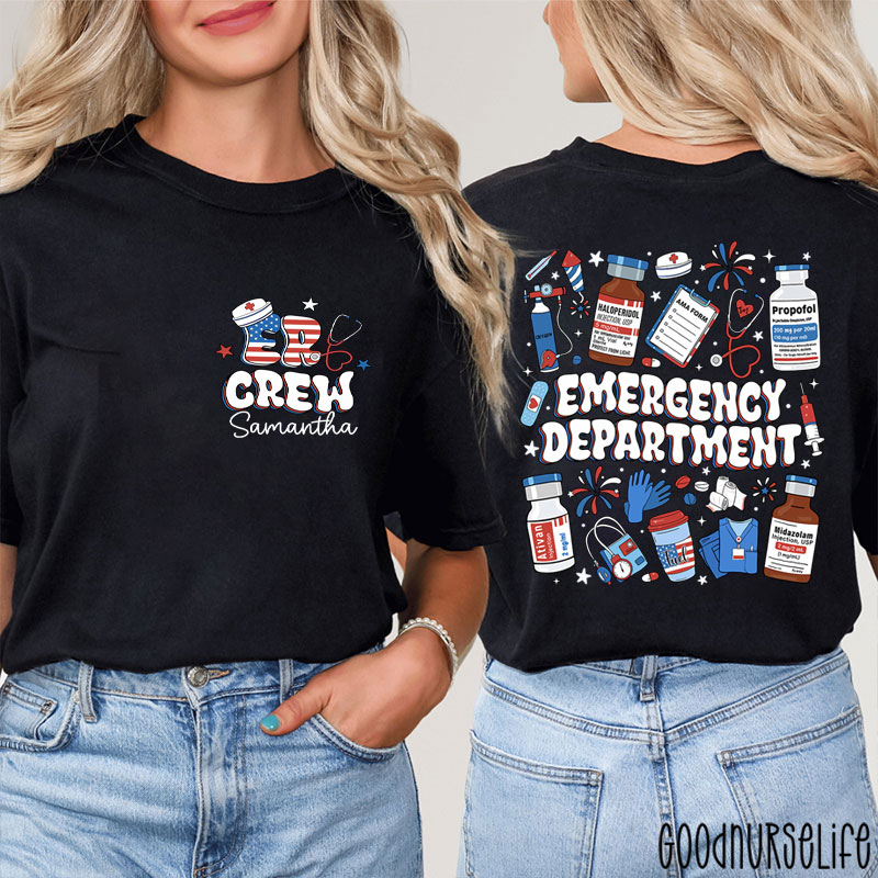 Personalized ER Crew Emergency Department Two Sided T-Shirt