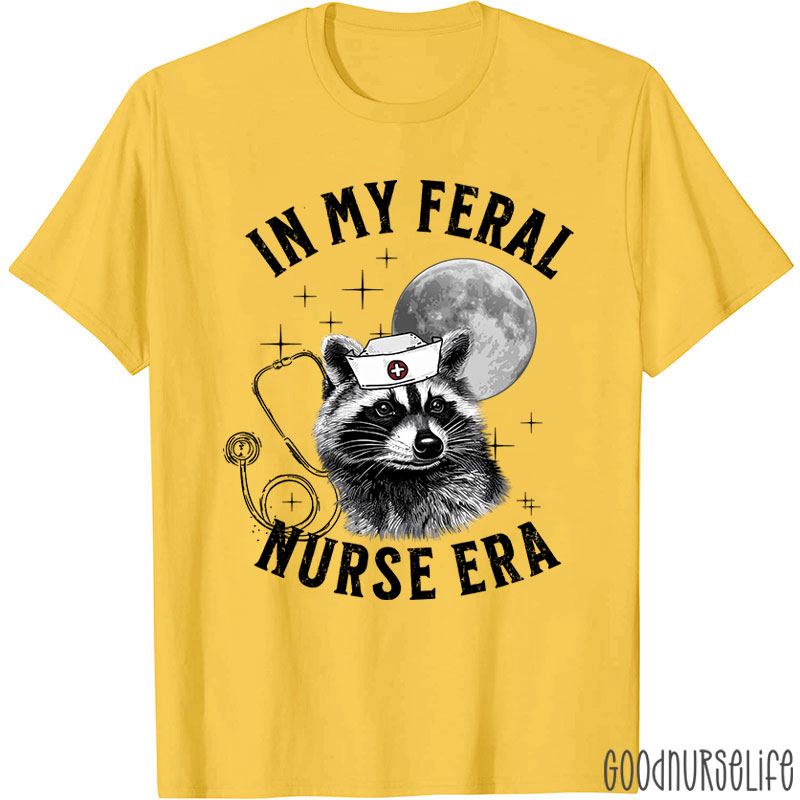 Feral Nurse Retro Raccoon Moon Nurse T-Shirt