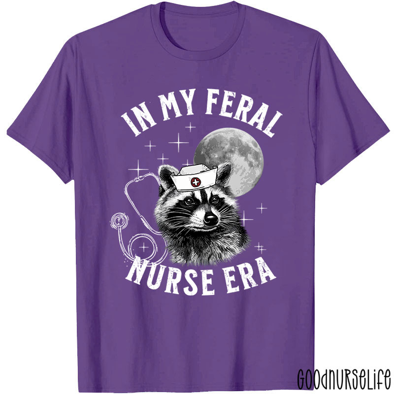 Feral Nurse Retro Raccoon Moon Nurse T-Shirt