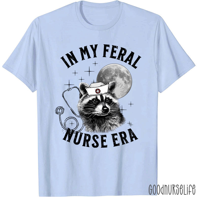Feral Nurse Retro Raccoon Moon Nurse T-Shirt