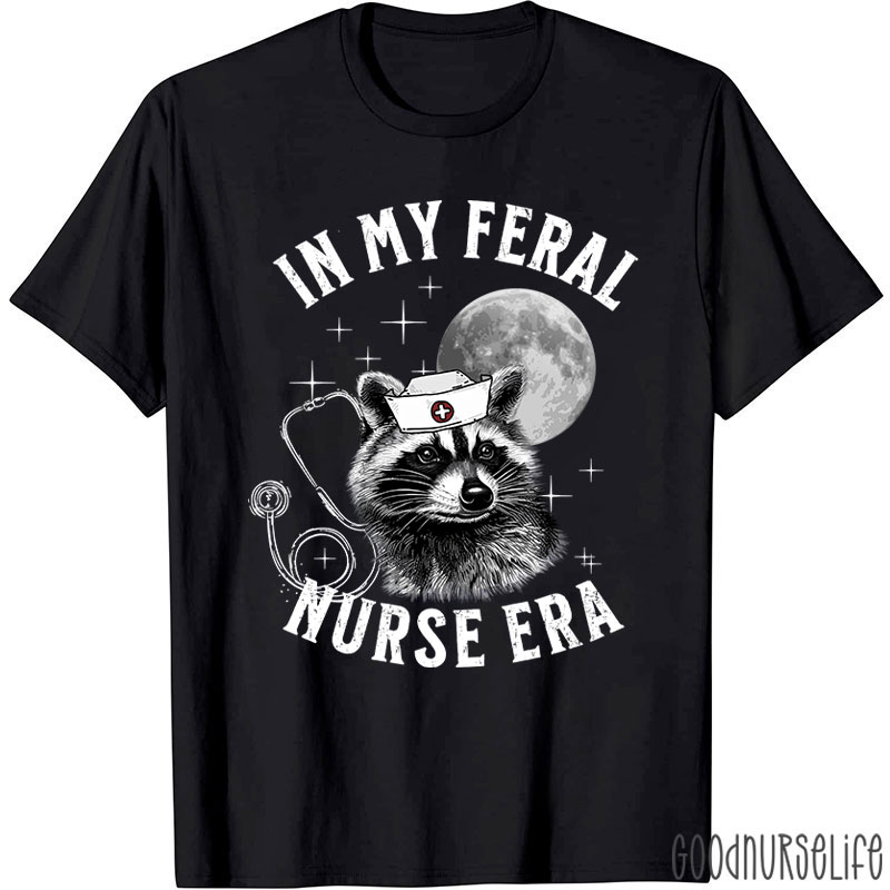 Feral Nurse Retro Raccoon Moon Nurse T-Shirt