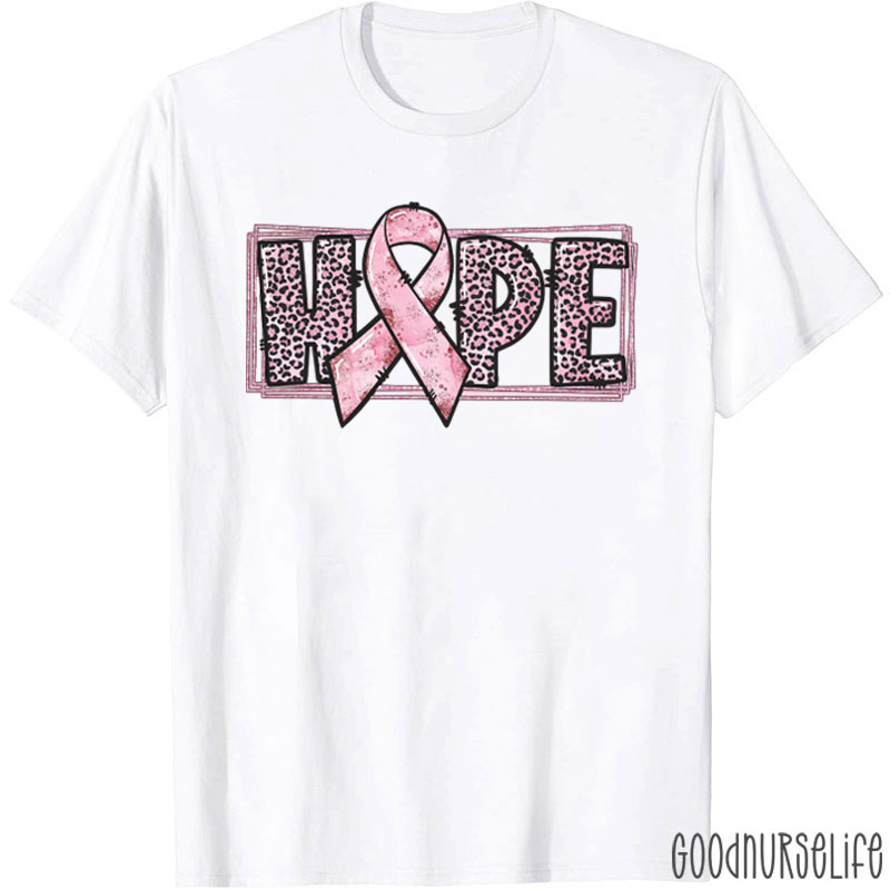 Leopard Print Hope Breast Cancer Ribbon Design T-Shirt