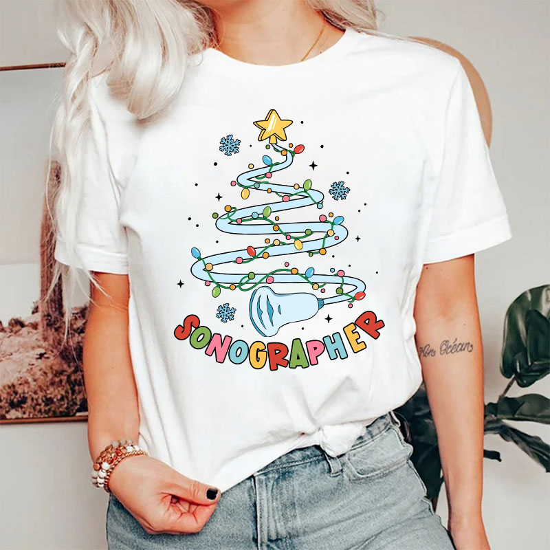 Sonographer Christmas Tree Nurse T-shirt