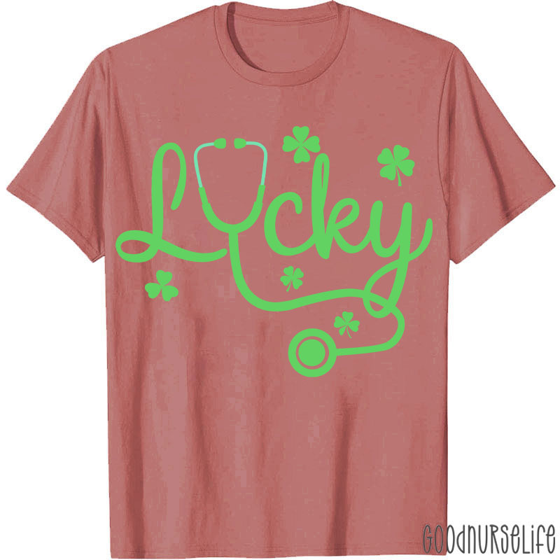 Lucky Stethoscope Four Leaf Clover Nurse T-Shirt