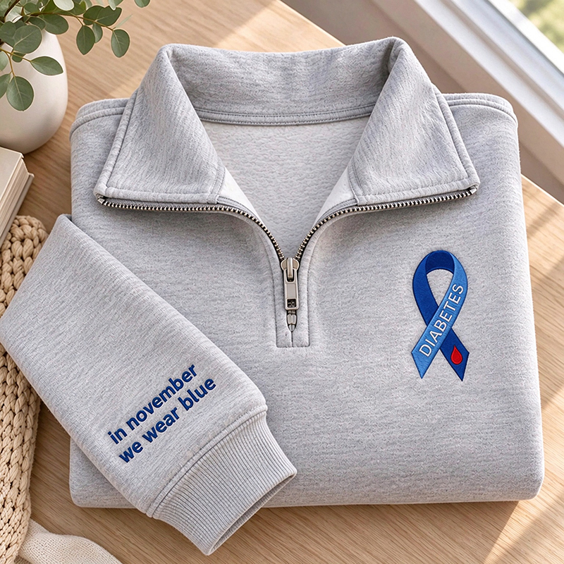 In November We Wear Blue Diabetes Awareness Ribbon Embroidered Sweatshirt