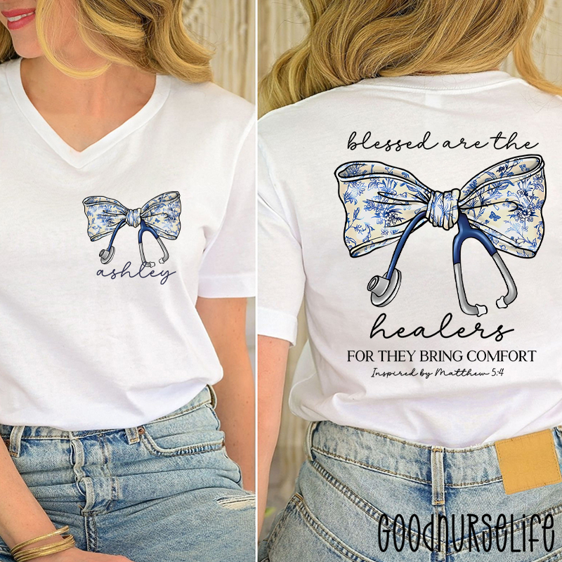 Personalized Blessed Are The Healers For They Bring Comfort Nurse Female V-Neck Two Sided T-Shirt
