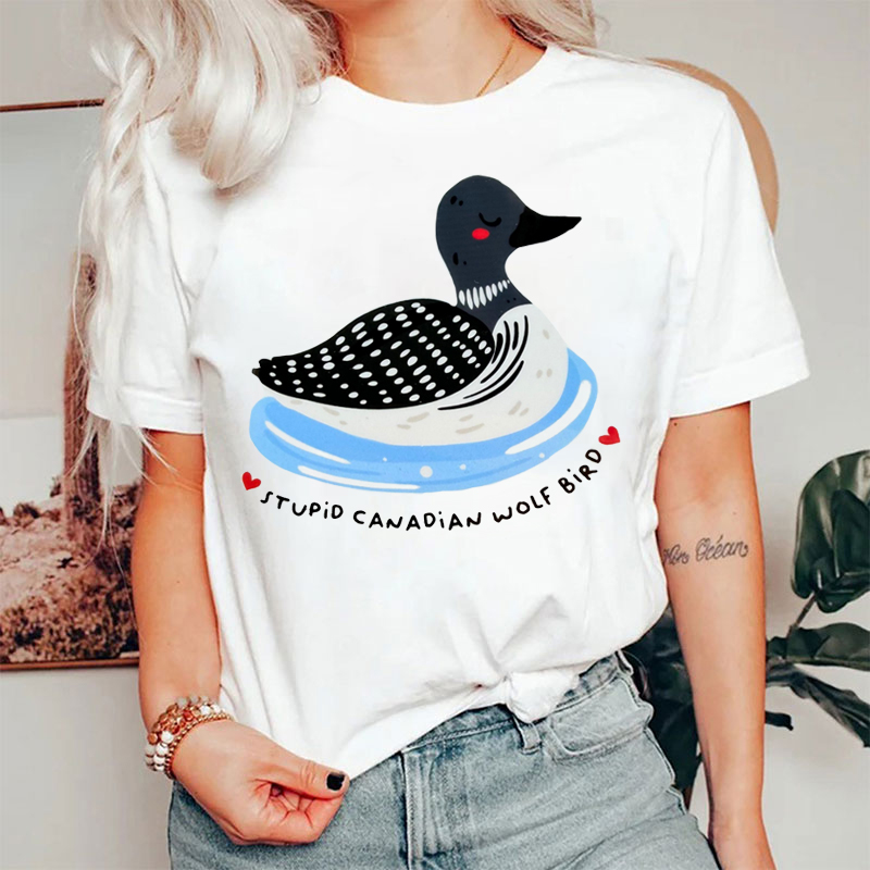 Stupid Canadian Wolf Bird Hockey Romance T-shirt