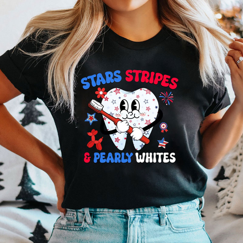 4th Of July America Stars Stripes & Pearly Whites Dentist Squad T-Shirt