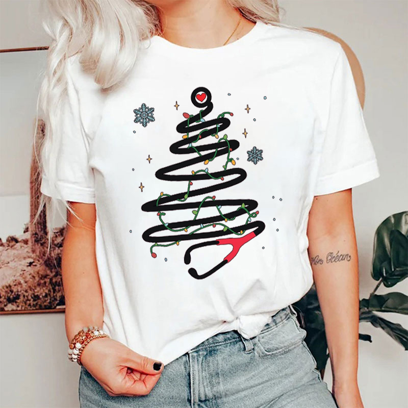 Xmas Christmas Stethoscope Nurse T-Shirt