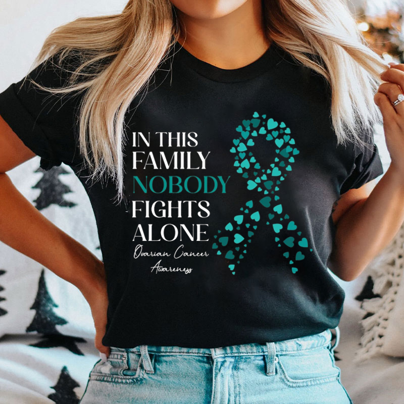 In This Family Nobody Fights Alone Cervical Cancer Awareness T-Shirt