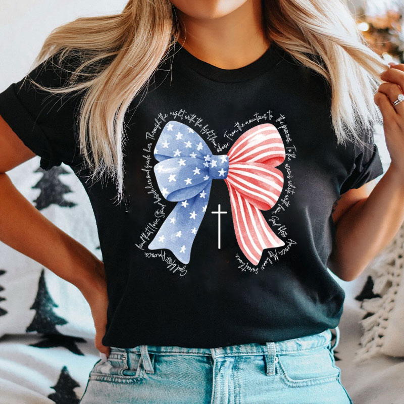 Patriotic Coquette Bow God Bless America 4th Of July Nurse T-Shirt