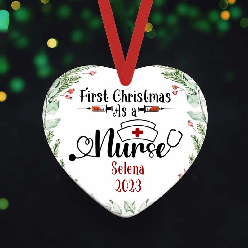 Personalized First Christmas As A Nurse Ceramic Christmas Ornament