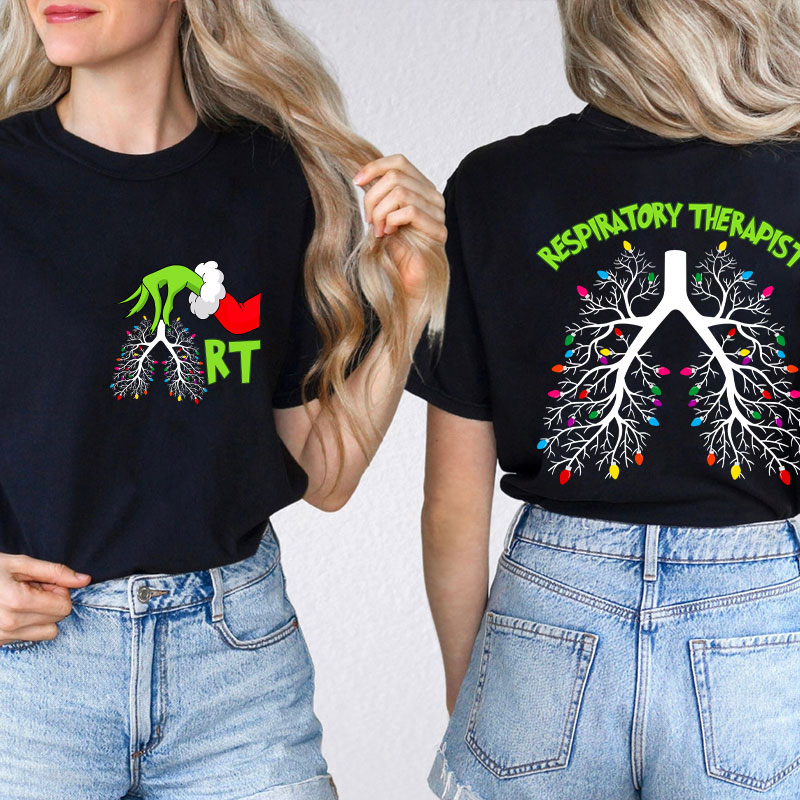 Hand Santa Hold The Lungs Light Nurse Two Sided T-Shirt