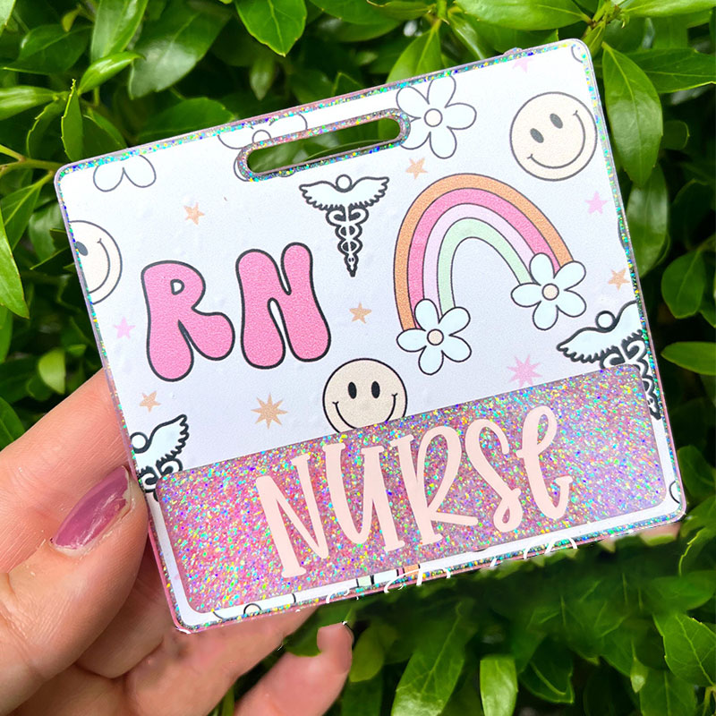 Personalized Glitter Rainbow Smiling Face Nurse