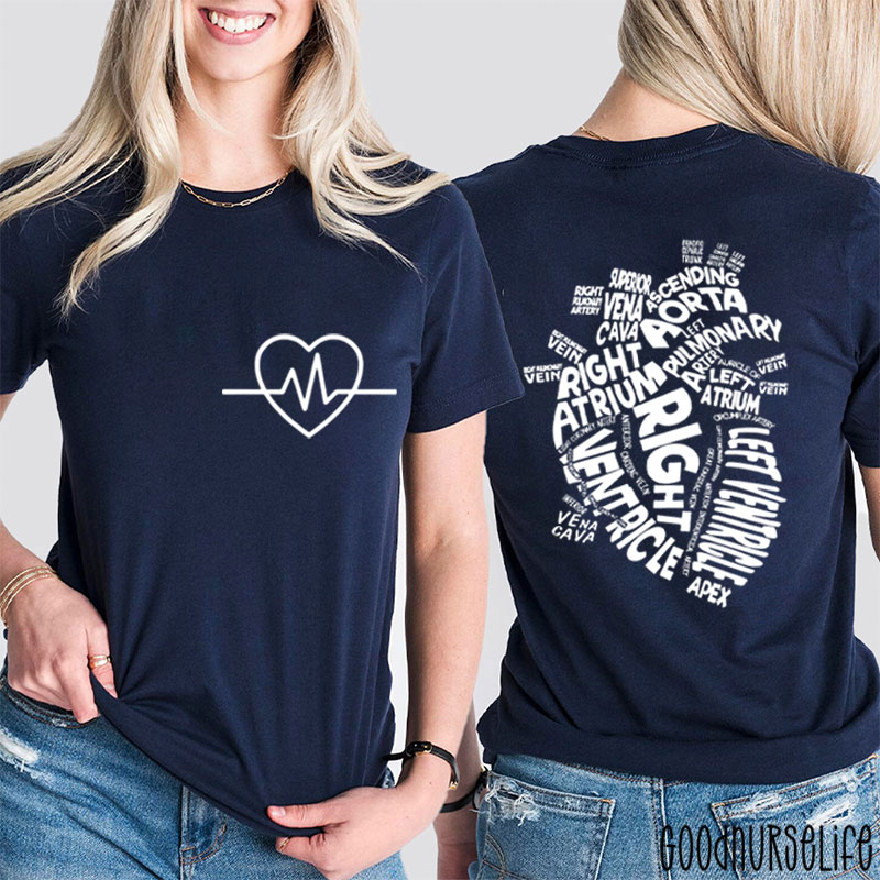 Heart Anatomy Nursing Student Nurse Two Sided T-Shirt