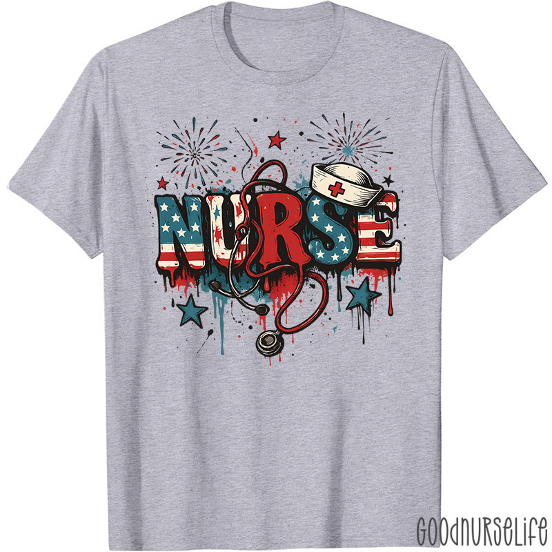 American Flag Patriotic Nurse T-Shirt