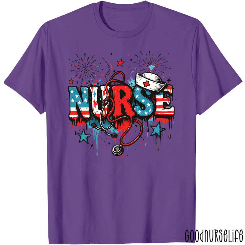 American Flag Patriotic Nurse T-Shirt