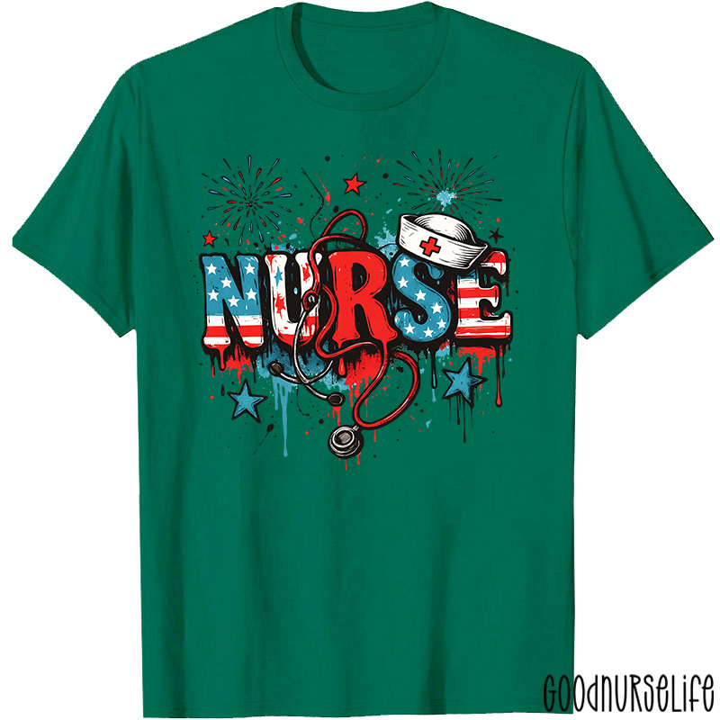 American Flag Patriotic Nurse T-Shirt