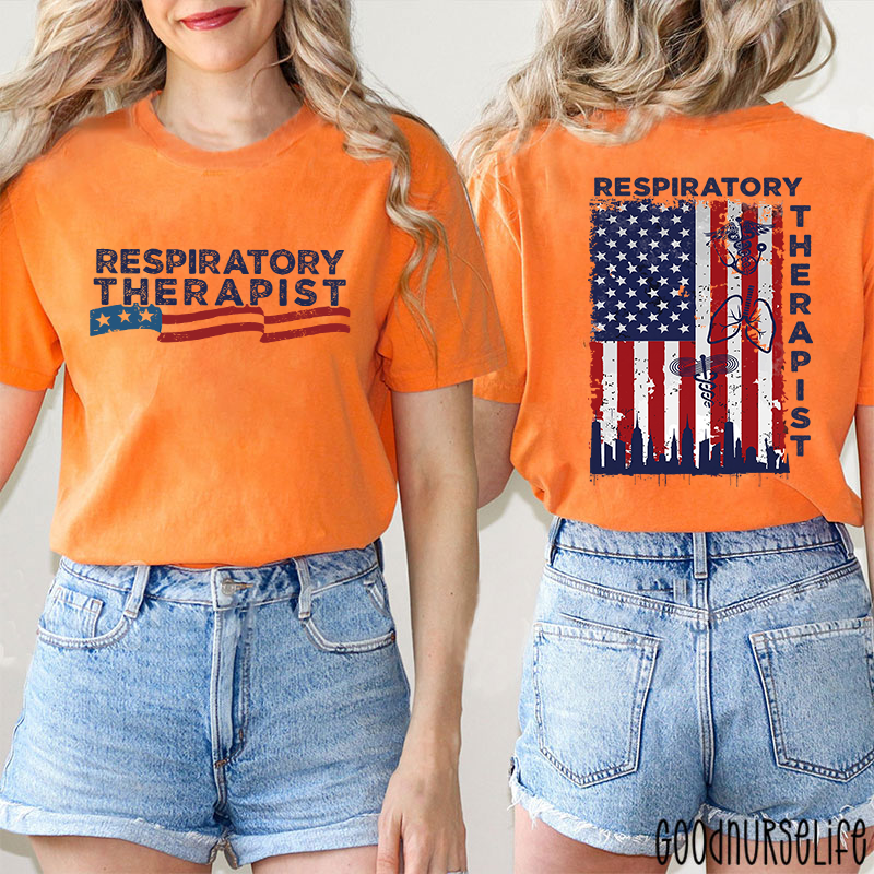 Patriotic Respiratory Therapist Nurse Two Sided T-Shirt