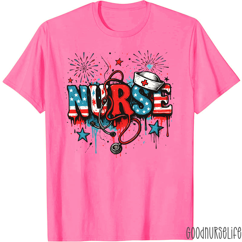 American Flag Patriotic Nurse T-Shirt