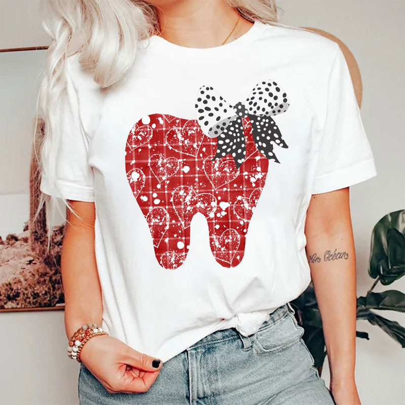 Red Valentines Day Pattern Tooth T-shirt