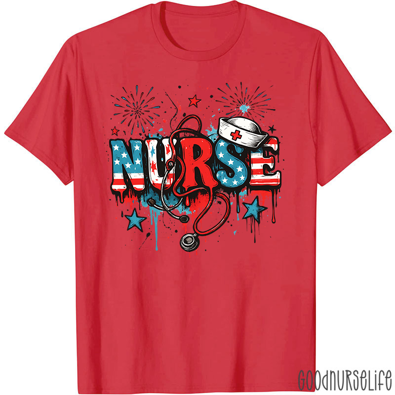 American Flag Patriotic Nurse T-Shirt