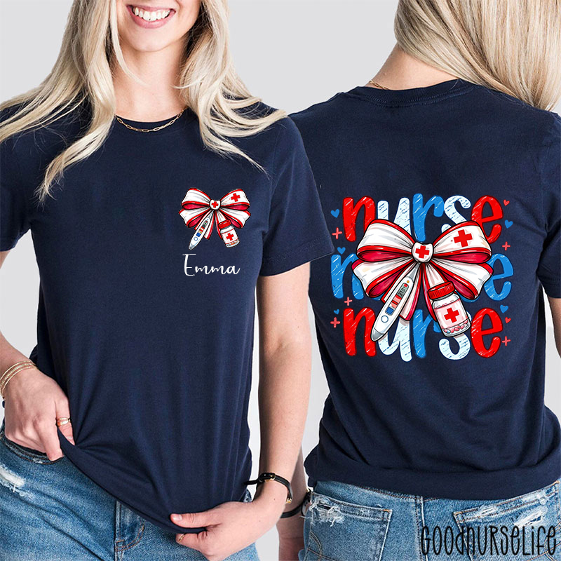 Personalized Coquette Bow Thermometer Medicine Nurse Two Sided T-Shirt