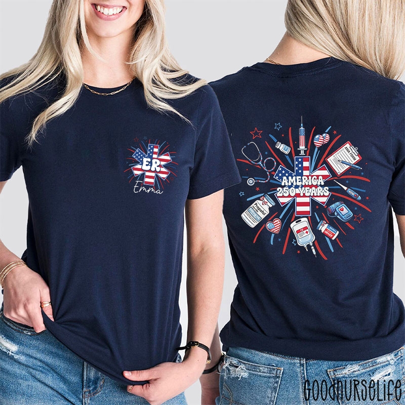 Personalized Name America 250 Years Nurse Two Sided T-Shirt