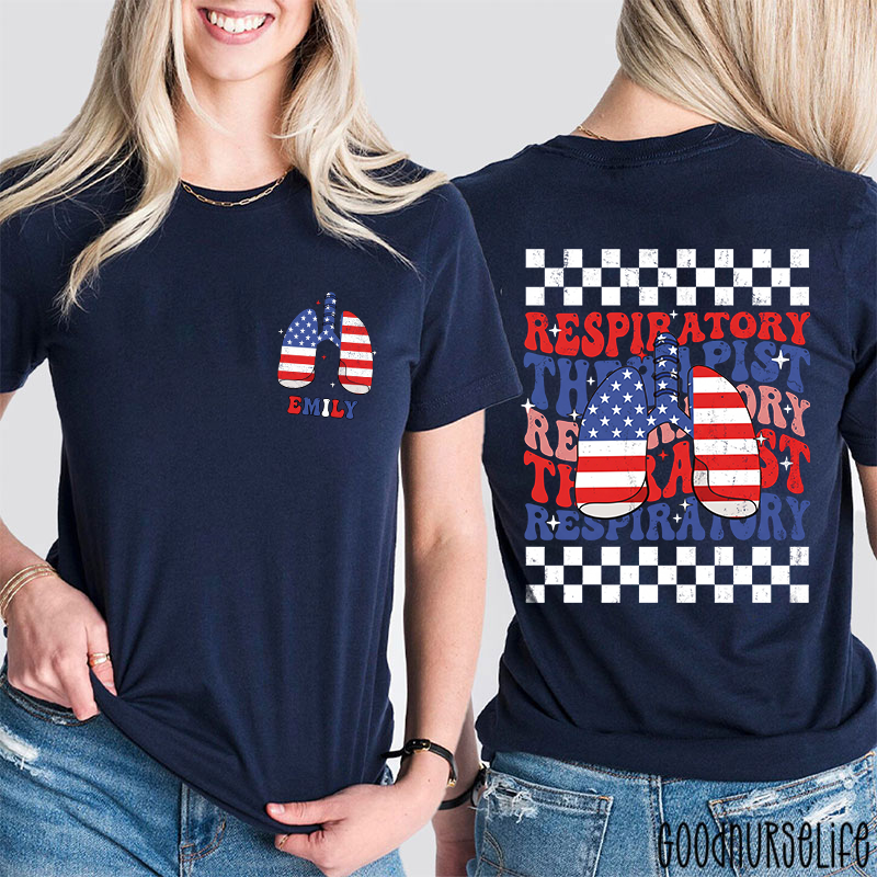 Personalized Name Respiratory Therapist 4th Of July Nurse Two Sided T-Shirt